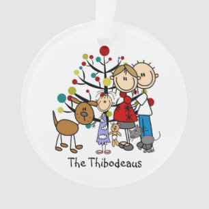 Stick Figure Dad, Mum, Girl, Pets Acrylic Ornament
