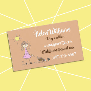 Stick figure dog walking business cards