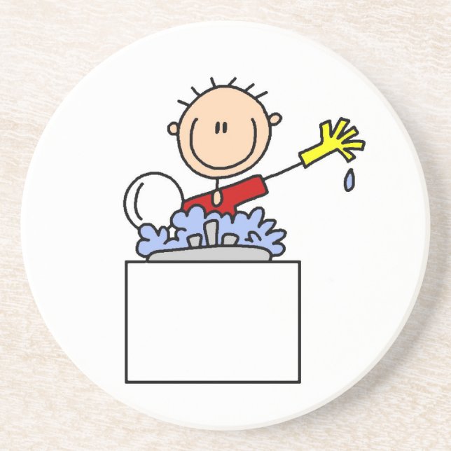 Stick Figure Doing Dishes Coaster (Front)