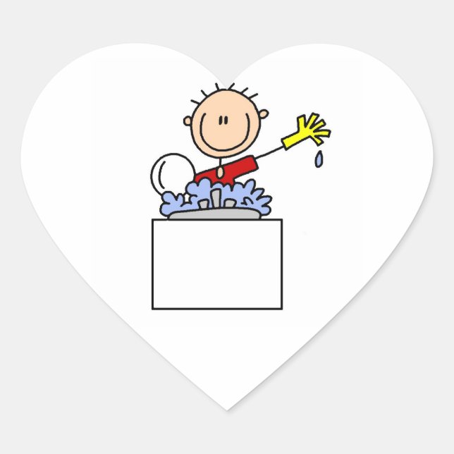 Stick Figure Doing Dishes Heart Sticker (Front)