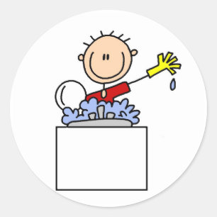 Stick Figure Doing Dishes Tshirts and Gifts Classic Round Sticker