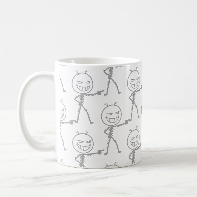 Stick Figure Doodle Seamless Pattern - Funny Coffee Mug (Left)