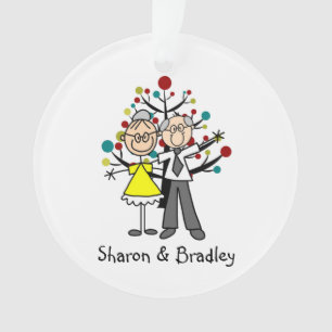 Stick Figure Elderly Couple Acrylic Ornament