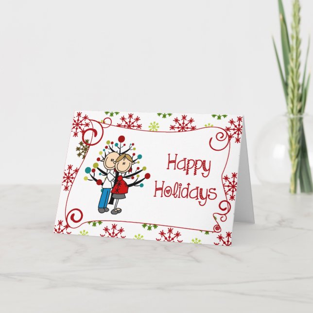 Stick Figure Expectant Couple Christmas Holiday (Front)