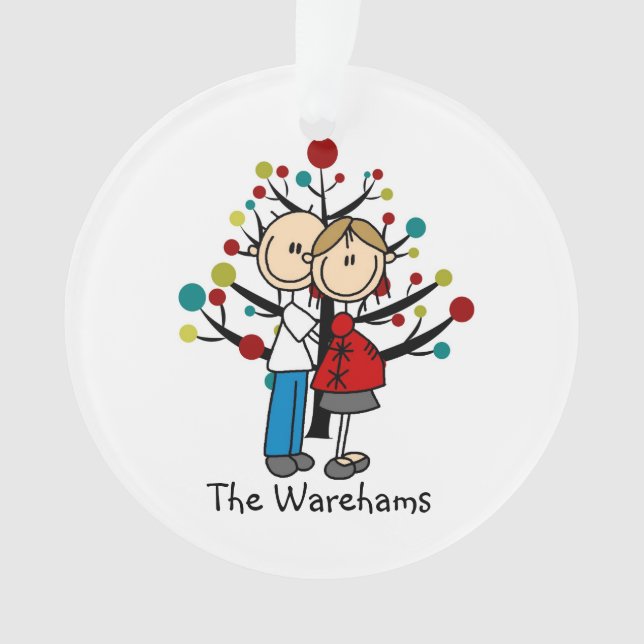 Stick Figure Expectant Couple Holiday Ornament (Front)