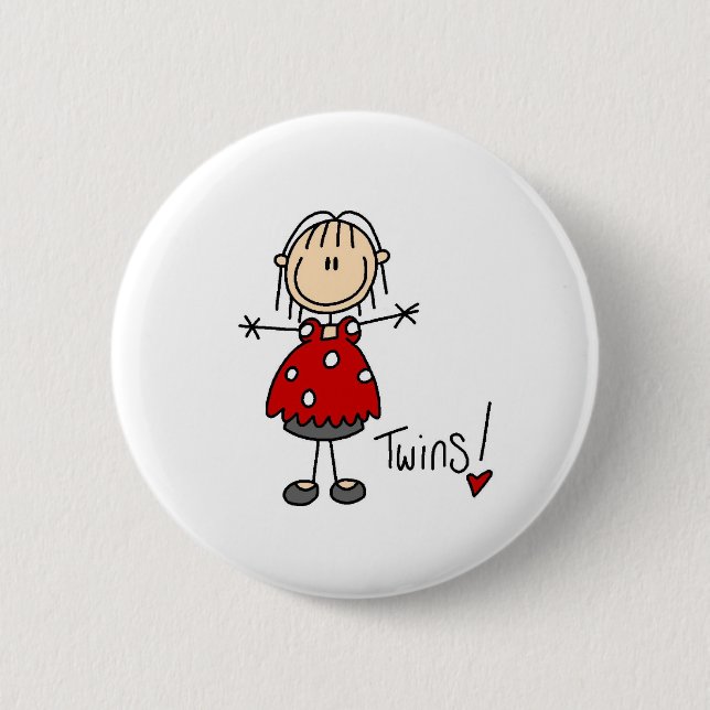 Stick Figure Expecting Twins 6 Cm Round Badge (Front)