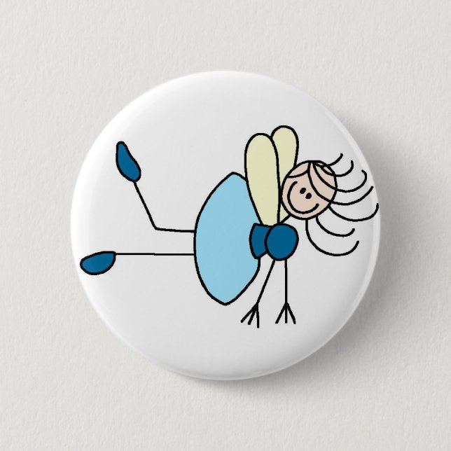 Stick Figure Fairy In Blue Button (Front)