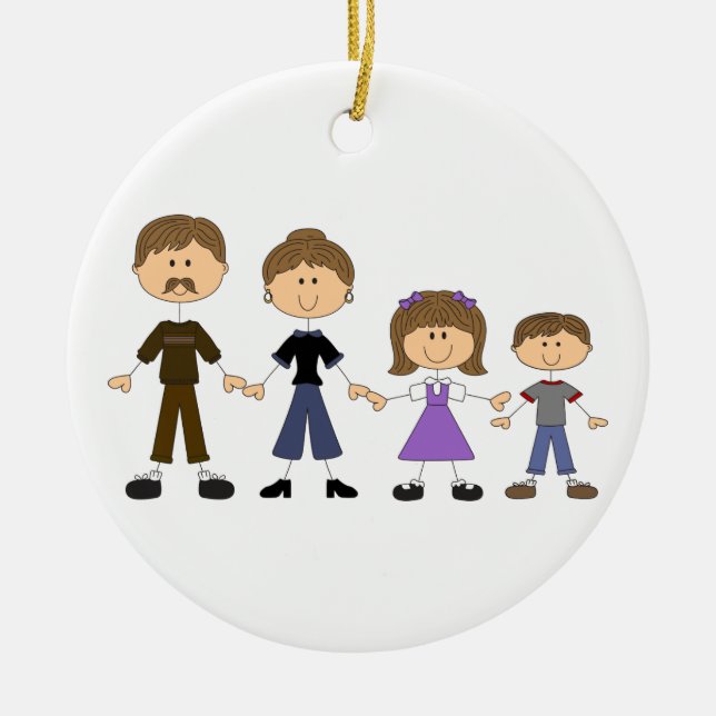 Stick Figure Family Ceramic Ornament (Front)