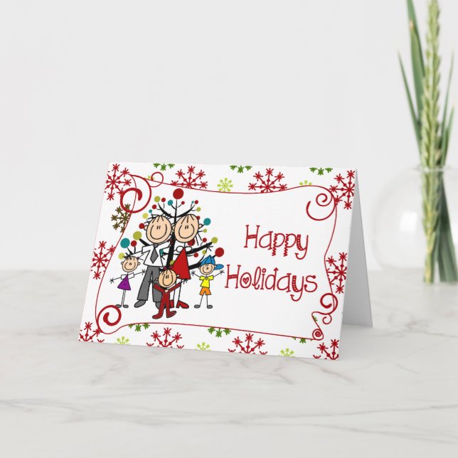 Stick Figure Family Christmas Holiday Card (Front)