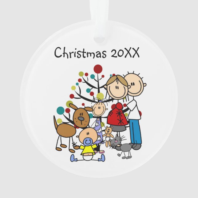 Stick Figure Family, Dog, Cat Acrylic Ornament (Back)