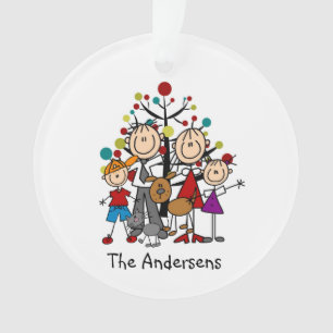Stick Figure Family of 4, Cat Dog Acrylic Ornament