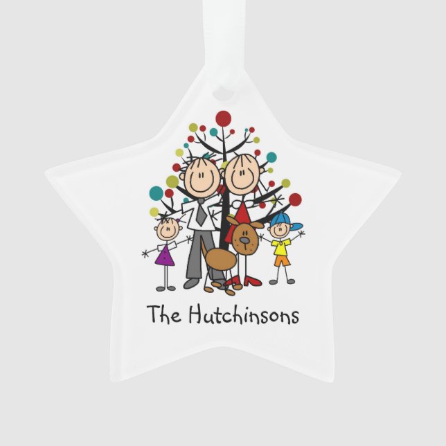 Stick Figure Family of 4, Dog Acrylic Ornament (Front)