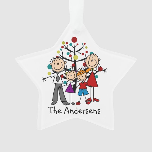 Stick Figure Family of 4 Holiday Acrylic Ornament (Front)
