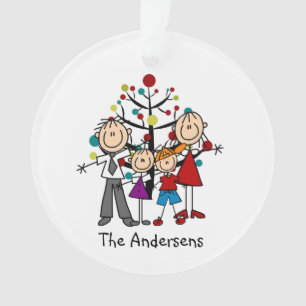 Stick Figure Family of 4 Holiday Acrylic Ornament