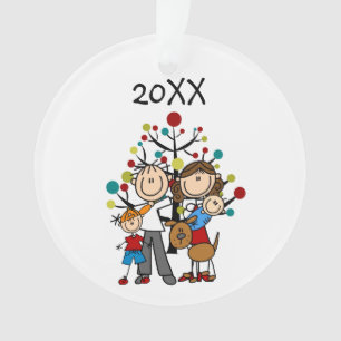 Stick Figure Family of 4 w Dog Acrylic Ornament