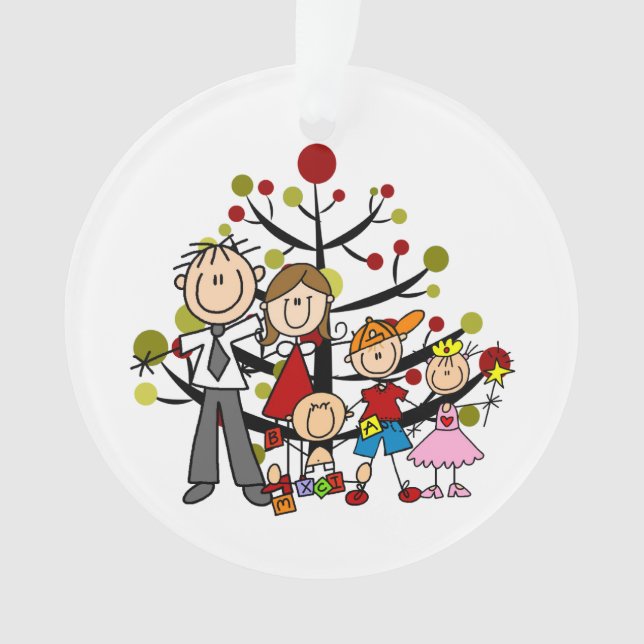Stick Figure Family of 5 Acrylic Ornament (Front)