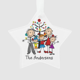 Stick Figure Family of 5 Holiday Acrylic Ornament