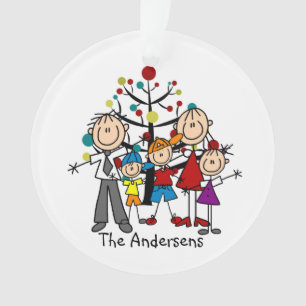 Stick Figure Family of 5 Holiday Acrylic Ornament