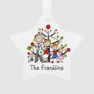 Stick Figure Family of 5 With Dog Acrylic Ornament