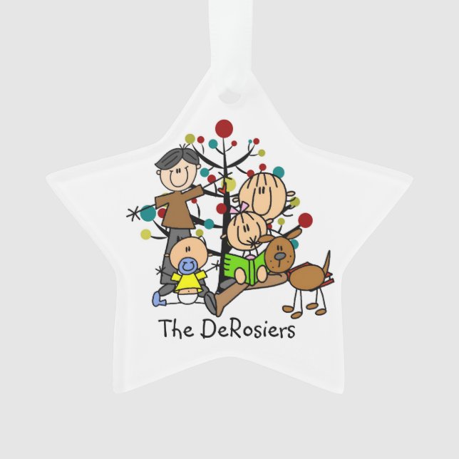 Stick Figure Family with Dog Acrylic Ornament (Front)
