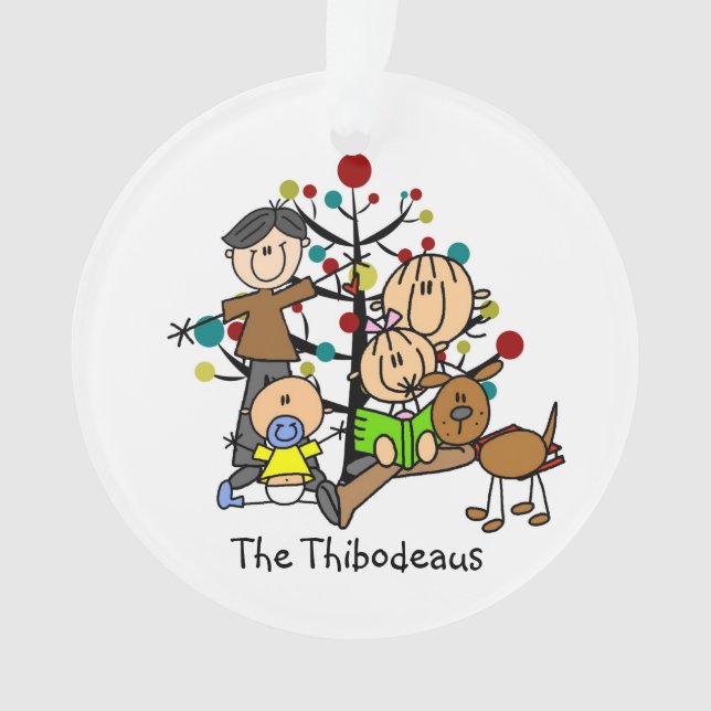 Stick Figure Family with Dog Acrylic Ornament (Front)