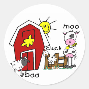 Stick Figure Farm Animals Tshirts and Gifts Classic Round Sticker