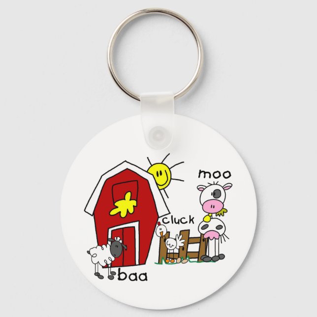 Stick Figure Farm Animals Tshirts and Gifts Key Ring (Front)