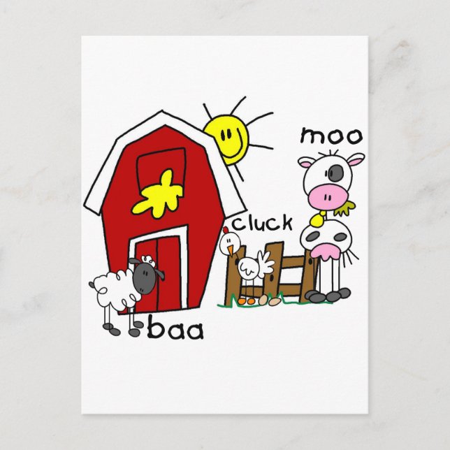 Stick Figure Farm Animals Tshirts and Gifts Postcard (Front)