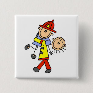 Stick Figure Firefighter Saving Lives 15 Cm Square Badge