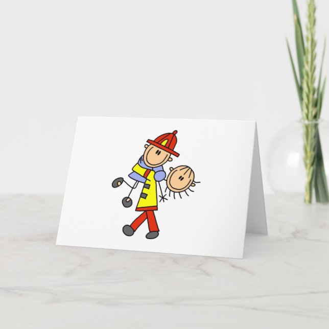 Stick Figure Firefighter Saving Lives Cards (Front)