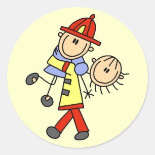 Stick Figure Firefighter Saving Lives Classic Round Sticker