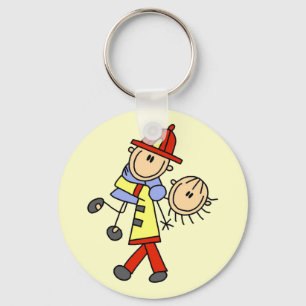 Stick Figure Firefighter Saving Lives Key Ring