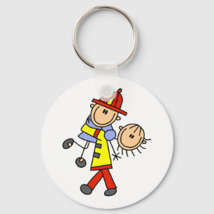 Stick Figure Firefighter Saving Lives Key Ring