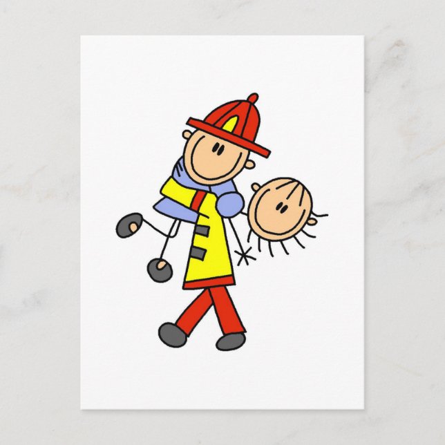 Stick Figure Firefighter Saving Lives Postcard (Front)