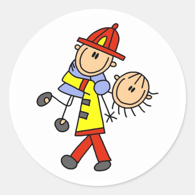 Stick Figure Firefighter Saving Lives Stickers (Front)