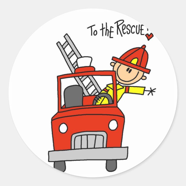 Stick Figure Firefighter to the Rescue Classic Round Sticker (Front)