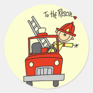 Stick Figure Firefighter to the Rescue Classic Round Sticker