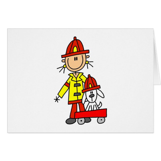 Stick Figure Firefighter with Dalmation Cards (Front Horizontal)