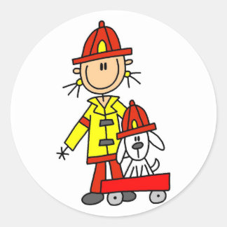 Stick Figure Firefighter with Dalmation Classic Round Sticker