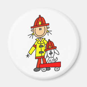 Stick Figure Firefighter with Dalmation Magnet