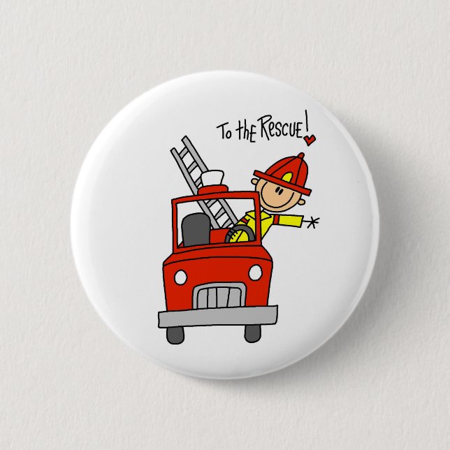 Stick Figure Firefighter with Fire Engine Button (Front)