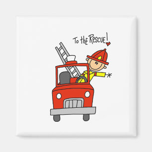 Stick Figure Firefighter with Fire Engine Magnet
