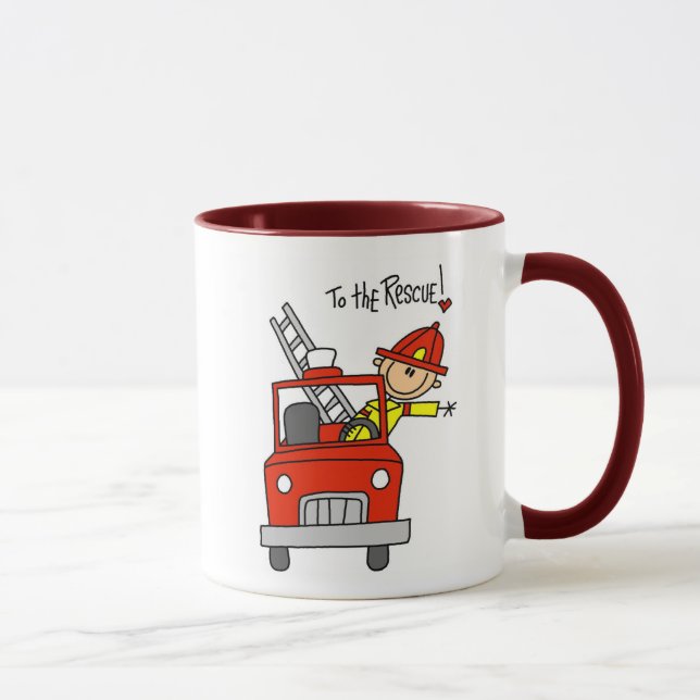 Stick Figure Firefighter with Fire Engine Mug (Right)