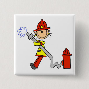 Stick Figure Firefighter with Hose 15 Cm Square Badge
