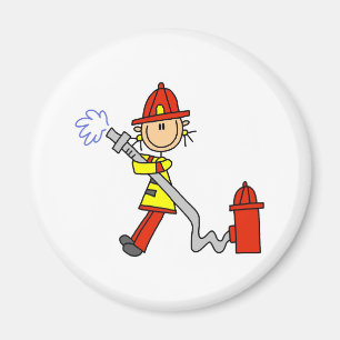 Stick Figure Firefighter with Hose Magnet