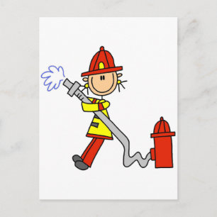 Stick Figure Firefighter with Hose Postcard