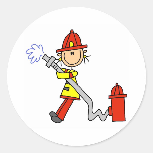 Stick Figure Firefighter with Hose Stickers (Front)