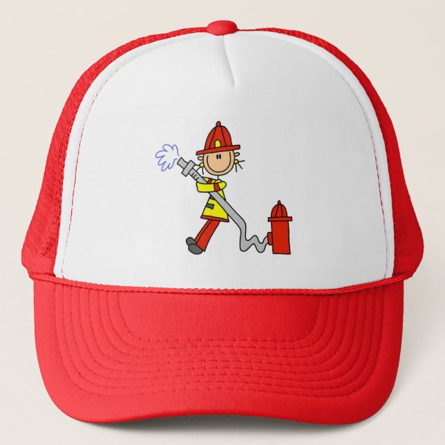 Stick Figure Firefighter with Hose Trucker Hat (Front)