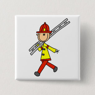 Stick Figure Firefighter with Ladder 15 Cm Square Badge