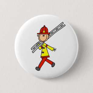 Stick Figure Firefighter with Ladder Button